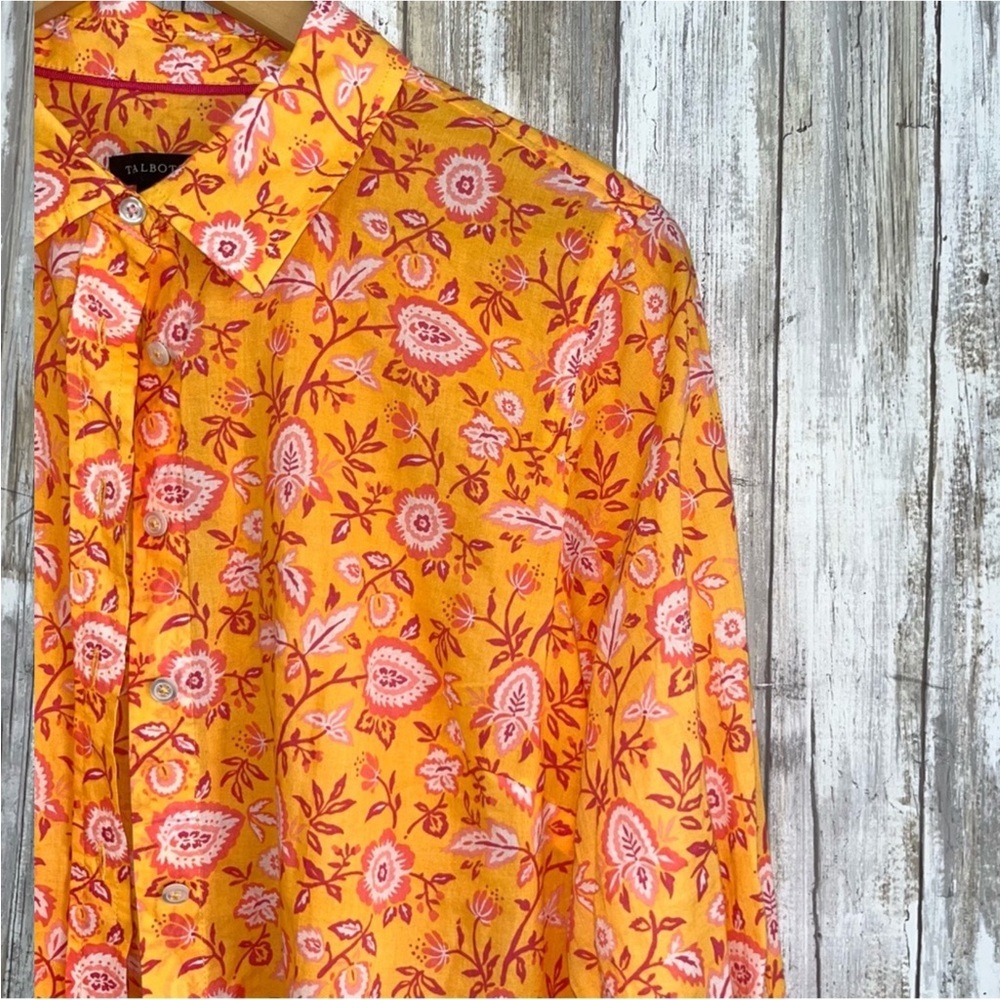 Talbots Climbing Jacobean Orange Floral Button Down - Picture 3 of 7
